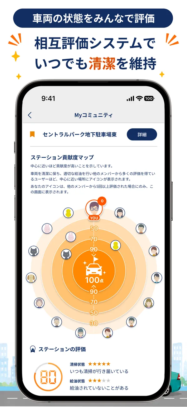 車両の状態をみんなで評価。相互評価システムでいつでも清潔を維持